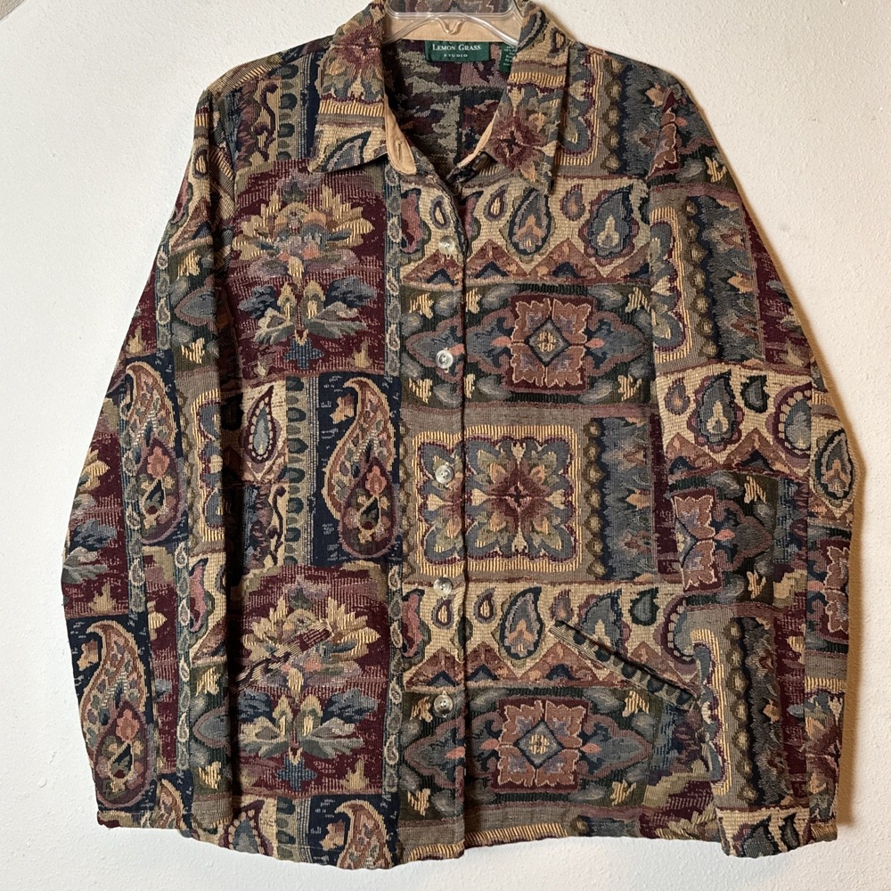 Lemon Grass Studio Tapestry Jacket L Vintage Paisley Southwestern Look